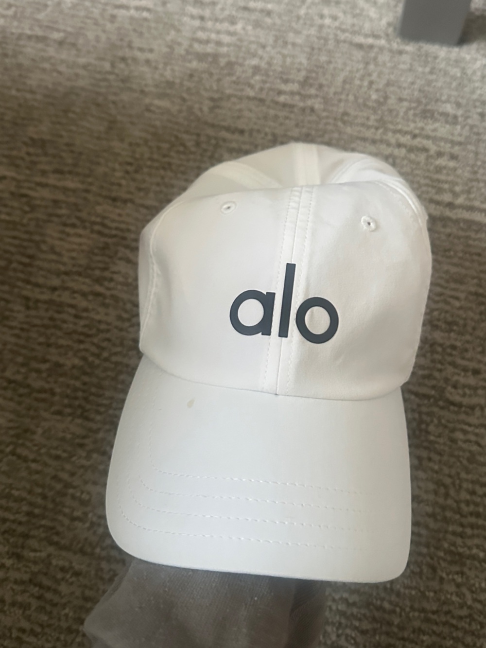 ALO Yoga White Baseball Cap with Black Logo